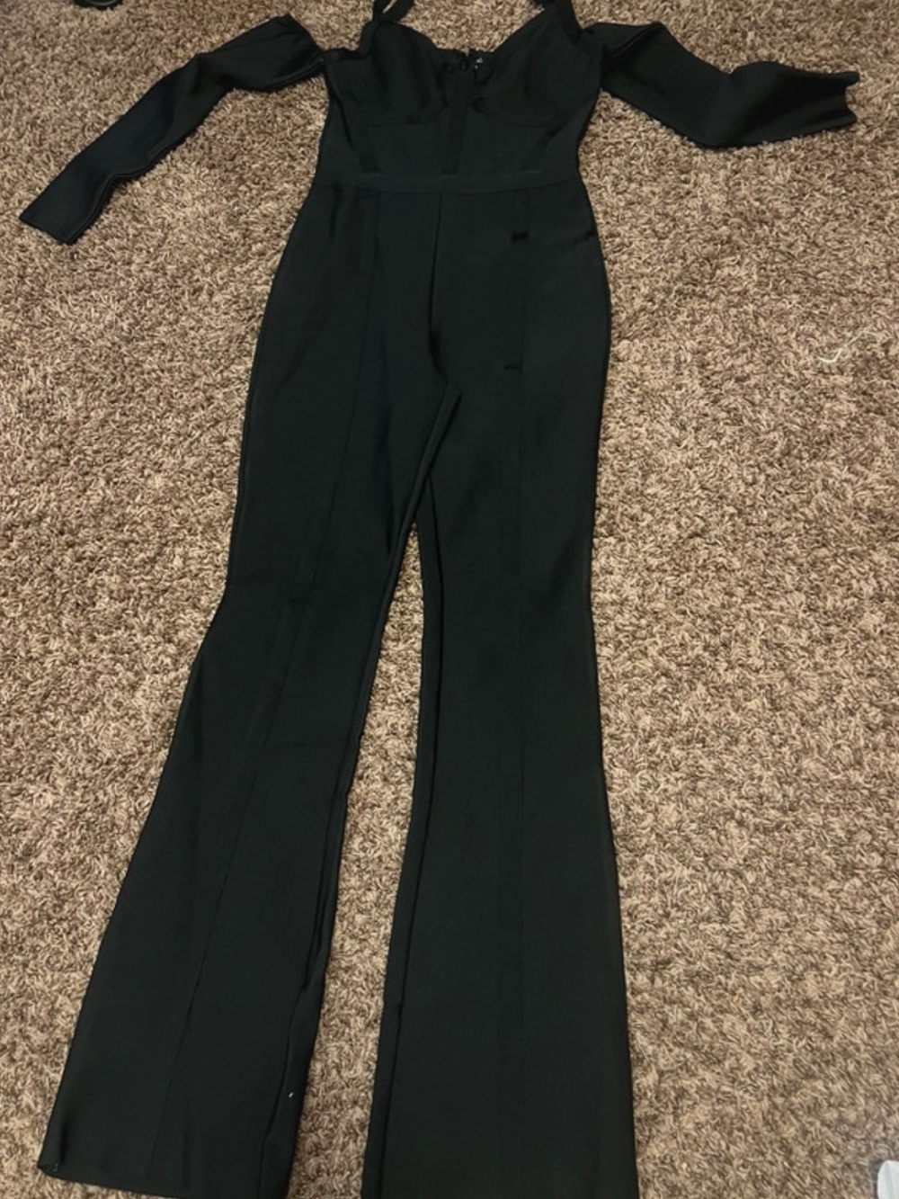Fashion Nova Black Off-Shoulder Long-Sleeve Jumpsuit
